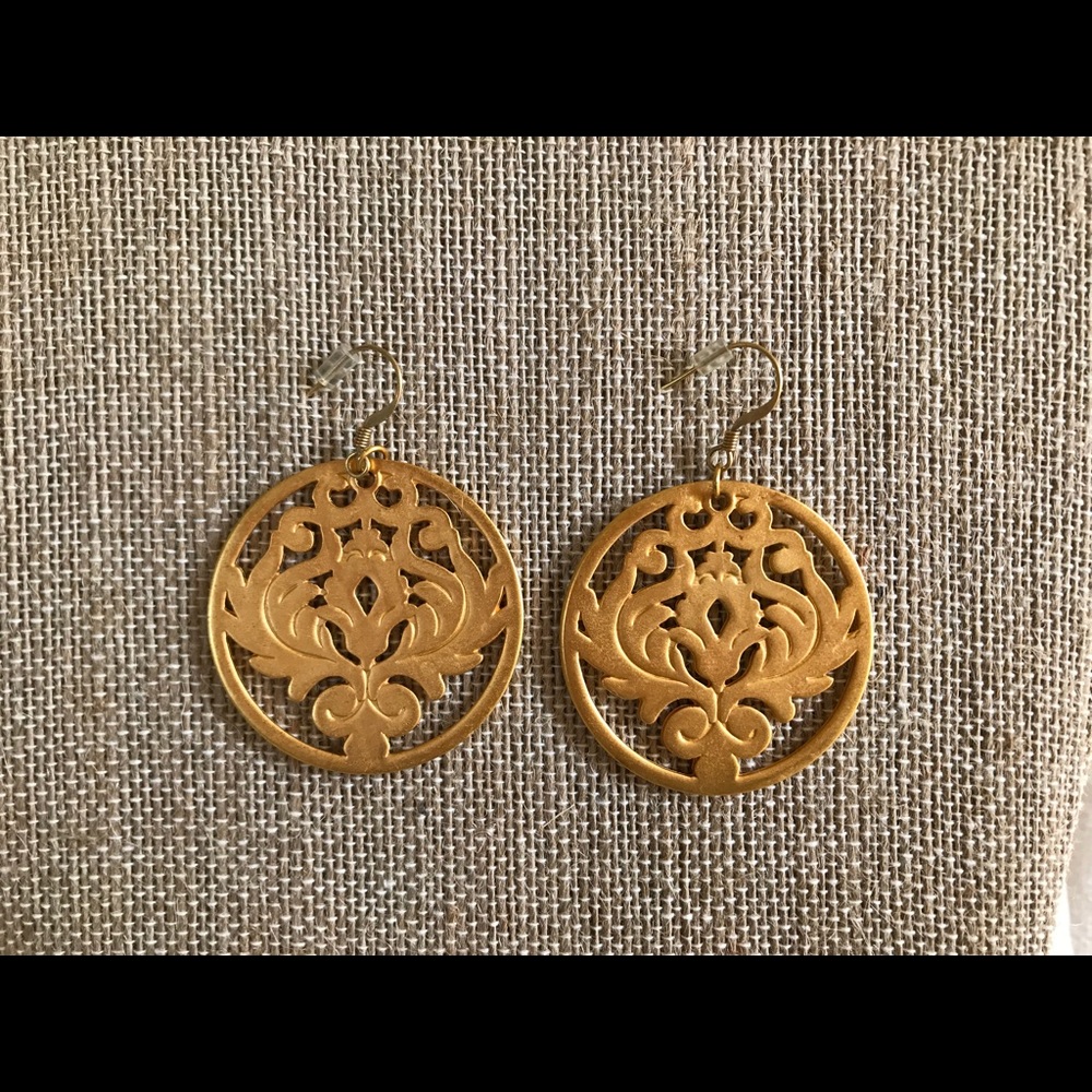 Gold Lotus Cut Out Disc Earrings